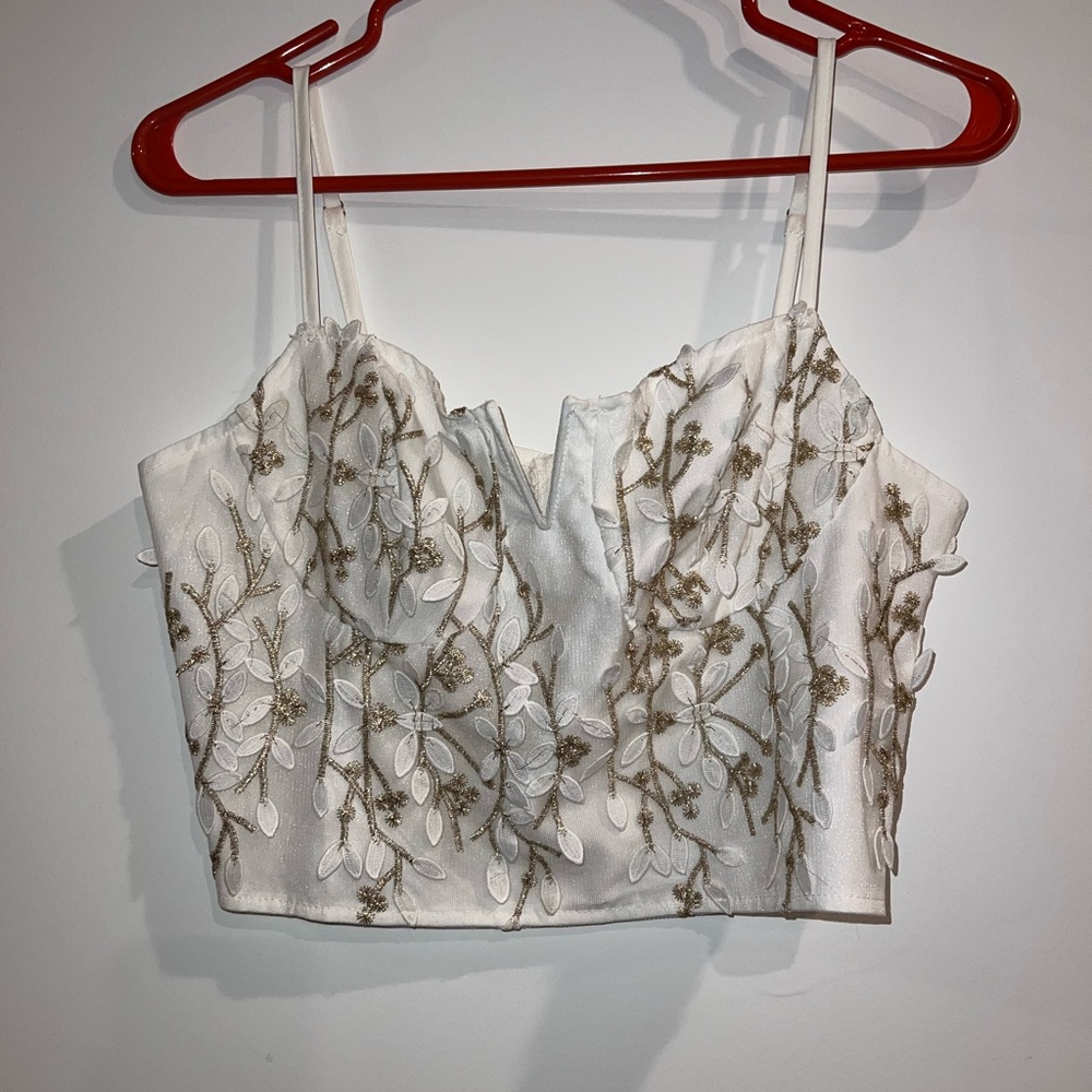Floral Embroidered White Crop Top